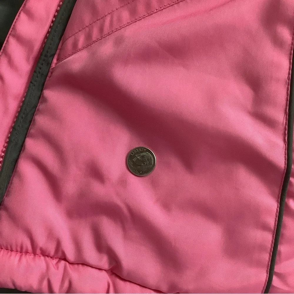 London Fog Girls Size L 14-16 Pink Faux Fur Puffer Hooded Jacket Coat W/plaid